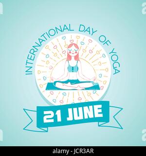 Pour chaque jour de calendrier le 21 juin. Carte de vœux. Maison de Vacances - Journée Internationale de Yoga. Icône dans le style linéaire Illustration de Vecteur