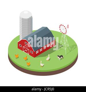 3D isométrique vector illustration de ferme. Les animaux et grange. Pour l'icône web. Isolé sur fond blanc. Illustration de Vecteur