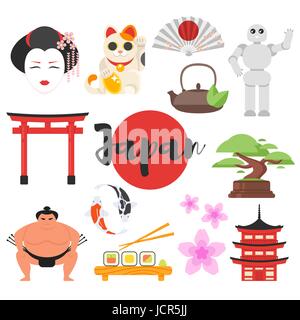 Télévision vecteur ensemble de style traditionnel japonais des objets. Pour l'icône web. Isolé sur fond blanc. Illustration de Vecteur