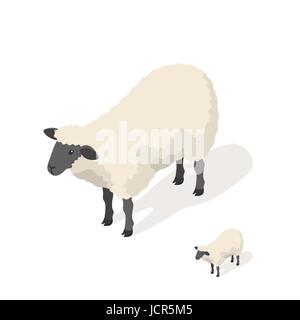 3D isométrique vector illustration de moutons isolé sur fond blanc. Pour l'icône web. Vue de face. Illustration de Vecteur