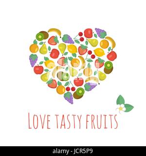 Vector composition en forme de coeur avec de savoureux fruits. Vector background. Illustration de Vecteur