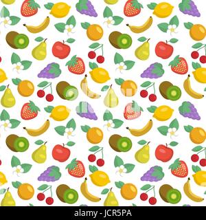 Motif transparent vecteur avec les pommes, les fraises, les citrons, les kiwis, raisin, cerises, poires et bananes oranges Illustration de Vecteur