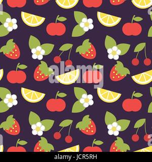 Motif transparent vecteur avec les pommes, les fraises et les tranches de citrons Illustration de Vecteur