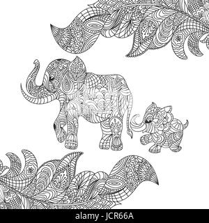 Joli Bebe Elephant Avec Sa Mere Dessin A La Main Style Art Vectoriel Image Vectorielle Stock Alamy