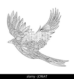 La main zentagle monochrome vecteur illustration de Magpie. Coloriage avec détails haute isolé sur fond blanc. Illustration de Vecteur