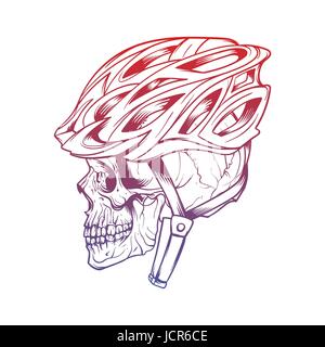 Vector illustration de crâne stylisé portant un casque de cycliste. Design pour un T-shirt ou un poster. Illustration de Vecteur