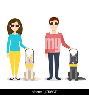 Vector illustration d'aveugle. Mobilité l'homme et la femme avec un chien guide. Illustration de Vecteur