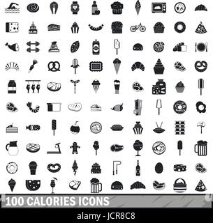 100 calories icons set, le style simple Illustration de Vecteur