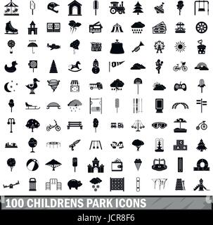 Parc pour enfants 100 icons set, le style simple Illustration de Vecteur