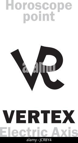 Alphabet d'astrologie : VERTEX (axe électrique), de l'axe dans le horoscope. Caractères hiéroglyphes signe (symbole unique). Illustration de Vecteur