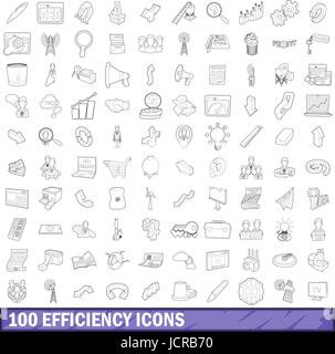 100 efficacité icons set style du contour, Illustration de Vecteur