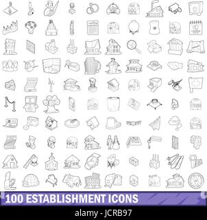 100 création icons set style du contour, Illustration de Vecteur