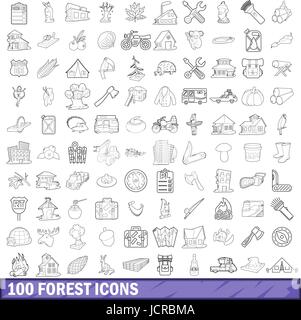 Forêt 100 icons set style du contour, Illustration de Vecteur