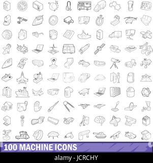 Machine 100 icons set style du contour, Illustration de Vecteur