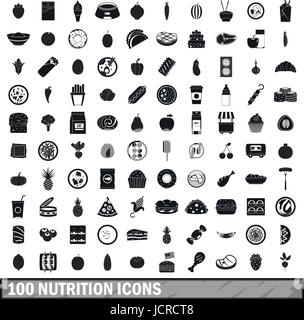 Nutrition 100 icons set, le style simple Illustration de Vecteur