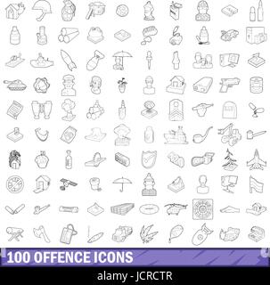 Infraction 100 icons set style du contour, Illustration de Vecteur