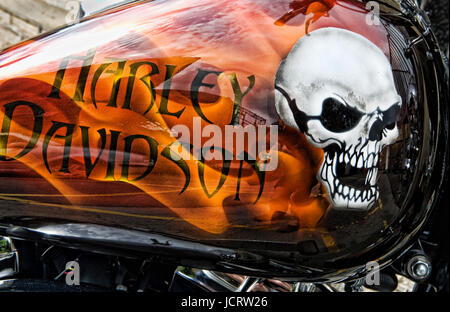 Close up pf réservoir de carburant de moto Harley Davidson. Banque D'Images