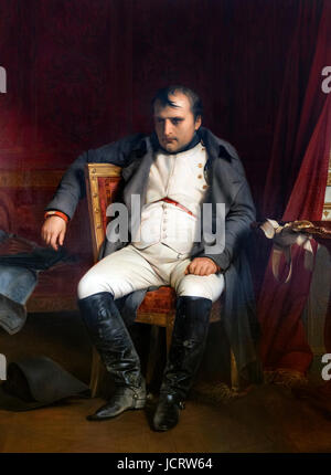 Napoléon Bonaparte. Portrait intitulé "Napoléon Bonaparte en Fontainbleau le 31 mars 1814 après avoir reçu la nouvelle de l'arrivée des alliés à Paris" par Paul Delaroche, huile sur toile, 1845. Banque D'Images