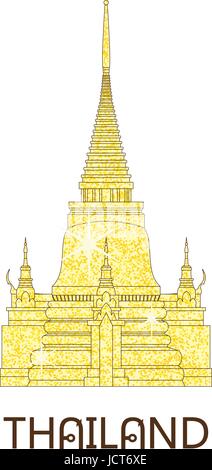 Temple Bouddhique wat à Bangkok Thaïlande sur le golden glitter billet monument vector illustration Illustration de Vecteur