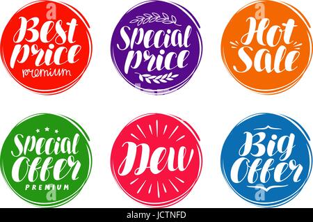 L'étiquette d'affaires ensemble. Marché, le marketing, le commerce, la vente ou l'icône Symbole. Lettres manuscrites, calligraphie vector illustration Illustration de Vecteur