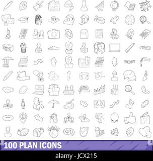 Plan 100 icons set style du contour, Illustration de Vecteur