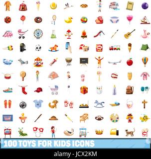 100 jouet pour enfants, cartoon style icons set Illustration de Vecteur