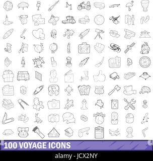 Voyage 100 icons set style du contour, Illustration de Vecteur