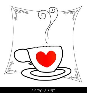 Tasse de café avec coeur rouge silhouette Illustration de Vecteur