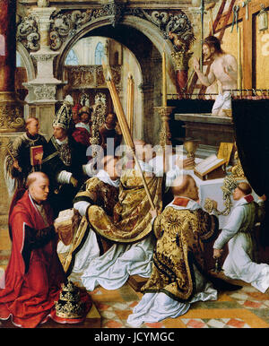 0Adriaen Ysenbrandt, la Messe de Saint Grégoire le Grand. Circa 1510-1550. Huile sur panneau. Getty Center, Los Angeles, USA. Banque D'Images