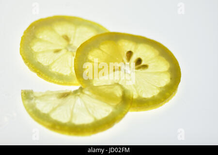 Freshly sliced citrons sur fond blanc. Banque D'Images