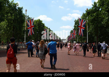 Londres, Royaume-Uni. 17 Juin, 2017. Les gens font leur a été le long du Mall vers le palais de Buckingham après la parade de la couleur en 2017. La parade des marques de couleur le Queens anniversaire officiel. Parade la couleur, Londres, 17 juin 2017 Crédit : Paul Marriott/Alamy Live News Banque D'Images