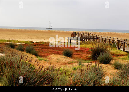 Cadix/ESPAGNE - CIRCA Octobre 2016 : au petit matin venteux Tarifa beach dans le sud de l'Espagne Banque D'Images