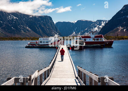 Excursions en bateau sur l'étang Western Brook, le parc national du Gros-Morne, à Terre-Neuve, Canada Banque D'Images