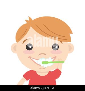 Vector illustration of cute boy nettoyer les dents avec du dentifrice et brosse à dents. Le brossage des dents. Illustration de Vecteur