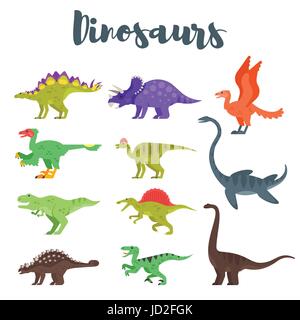 Télévision vecteur ensemble de style préhistoriques dinosaures colorés. Isolé sur fond blanc. Illustration de Vecteur