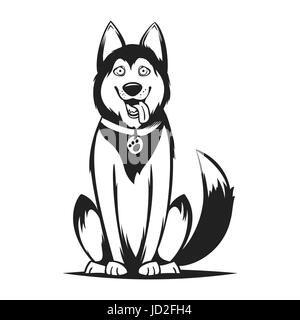 Vector illustration monochrome de chien husky. Isolé sur fond blanc. Illustration de Vecteur