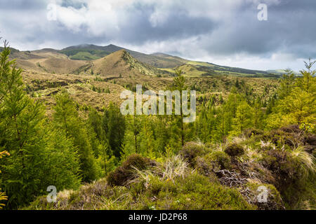 Paysage sur les lacs bleu et vert. bleu et vert des lacs sont situés dans le volcan cratères de l'île de Sao Miguel, partie des Açores. Banque D'Images