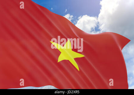 Le rendu 3D de brandir le drapeau du Vietnam sur fond de ciel bleu, le Vietnam a officiellement la République socialiste du Vietnam est un des pays du sud-est de l'un Banque D'Images