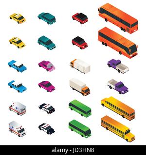 Un vecteur illustration des différents types de véhicules dans la tension isométrique Illustration de Vecteur
