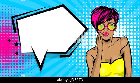 Femme Cool pop art comic text speech bubble Illustration de Vecteur