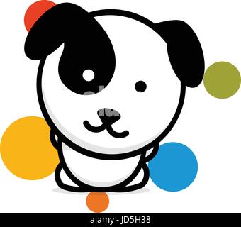 Joli chien avec boules colorées vector illustration, logo bébé chiot, nouvelle conception de l'art, signe de couleur noir animal, simple image, photo à l'animal. Illustration de Vecteur