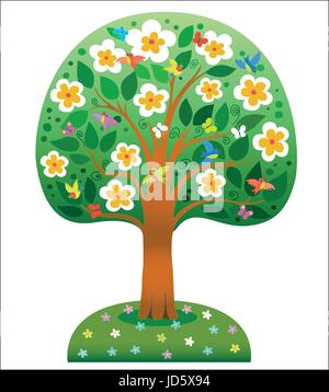 Bel arbre fleuri isolé sur fond blanc. Conception vectorielle d'icône d'arbre de concept Illustration de Vecteur