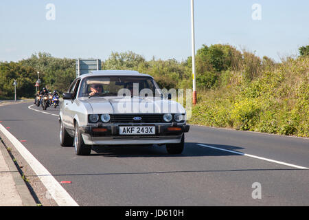 Années 1981 80 Ford Capri S  Classic, collection restaurée véhicules vintage des années 80 arrivant pour le Woodvale Rally, Southport, Merseyside, Royaume-Uni. Banque D'Images