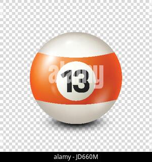 ,Billard pool ball orange avec numéro 13.Snooker. Fond transparent.Vector illustration. Illustration de Vecteur