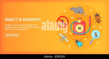 Rongeurs Insectes horizontale bannière style cartoon, Illustration de Vecteur