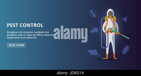 Bannière de lutte contre les ravageurs, cartoon style horizontal Illustration de Vecteur