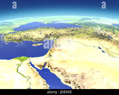 Au Moyen-Orient de l'orbite de la Terre dans l'espace. Illustration 3D détaillés avec surface de la planète. Éléments de cette image fournie par la NASA. Banque D'Images