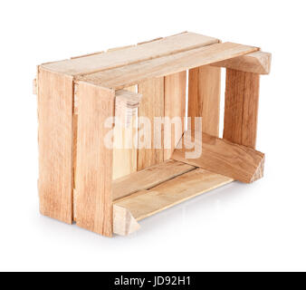 Boîte en bois vide isolé sur fond blanc Banque D'Images