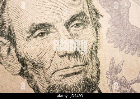 Abe Lincoln $5 US Dollar Bill Détail Banque D'Images