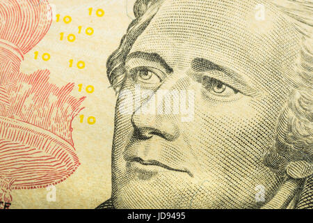Alexander Hamilton de détails sur le projet de loi 10 $ US Banque D'Images